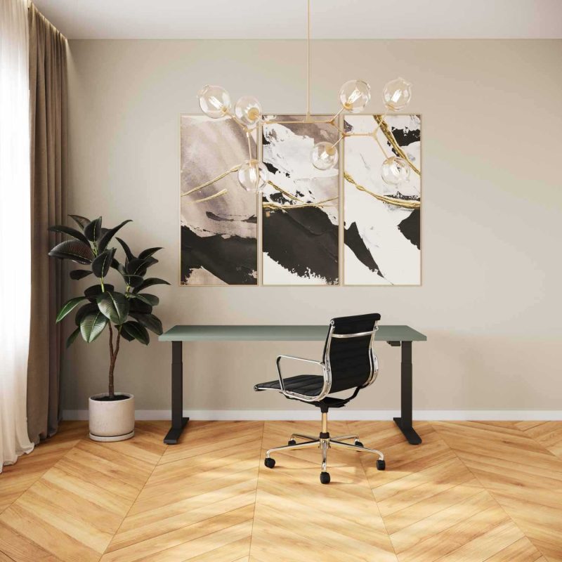 Eucalyptus-Groen-U604-Zit Sta Bureau XL Zwart